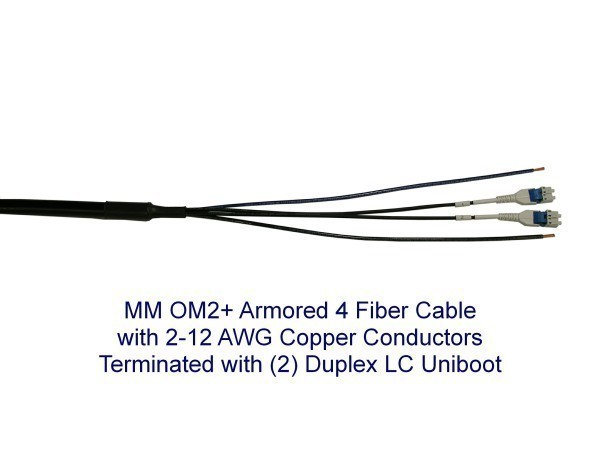 MM 4 Fiber, 2-12 AWG Armored Composite Cable and LC Uniboots