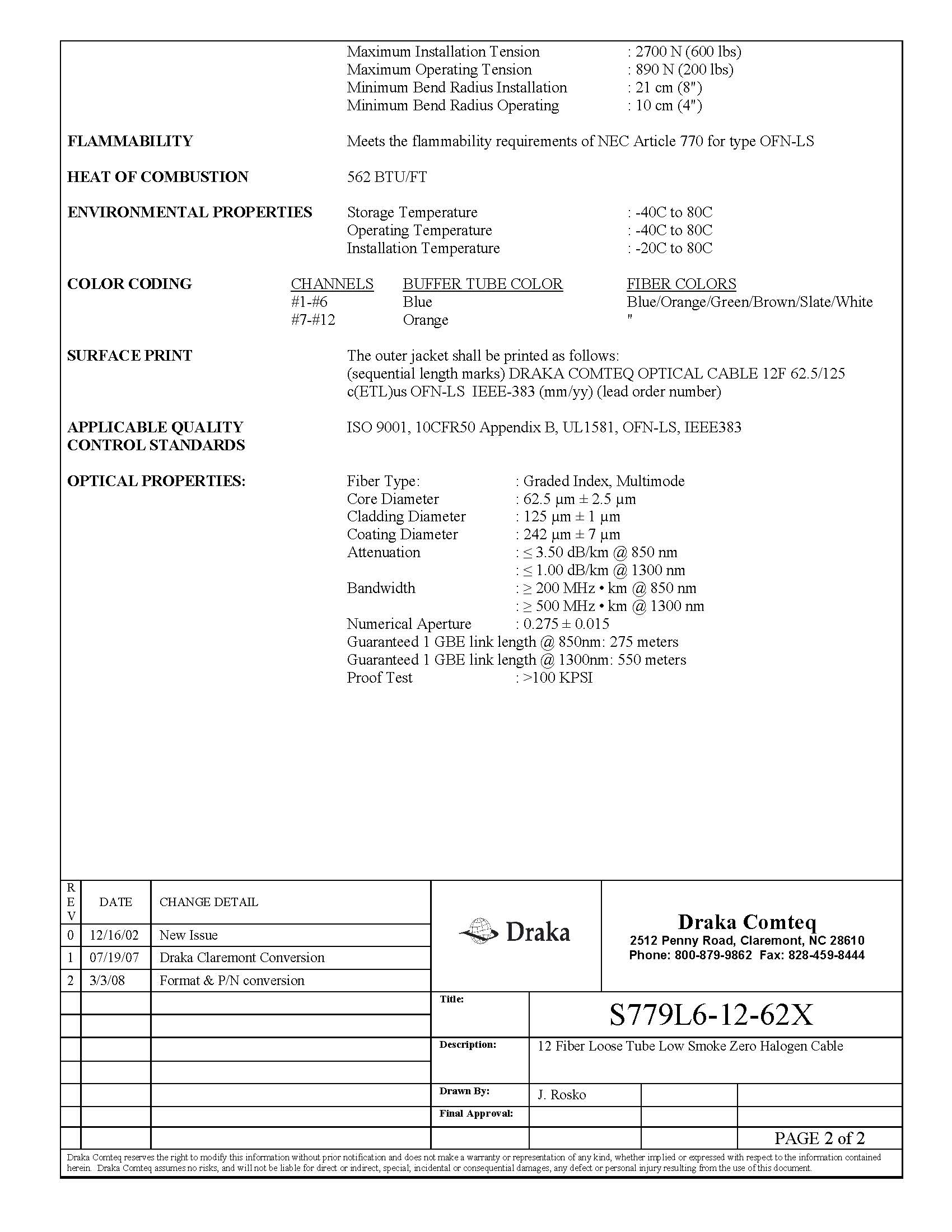 DRAKA COMTEQ S779L6-12-62X SPEC PAGE 2