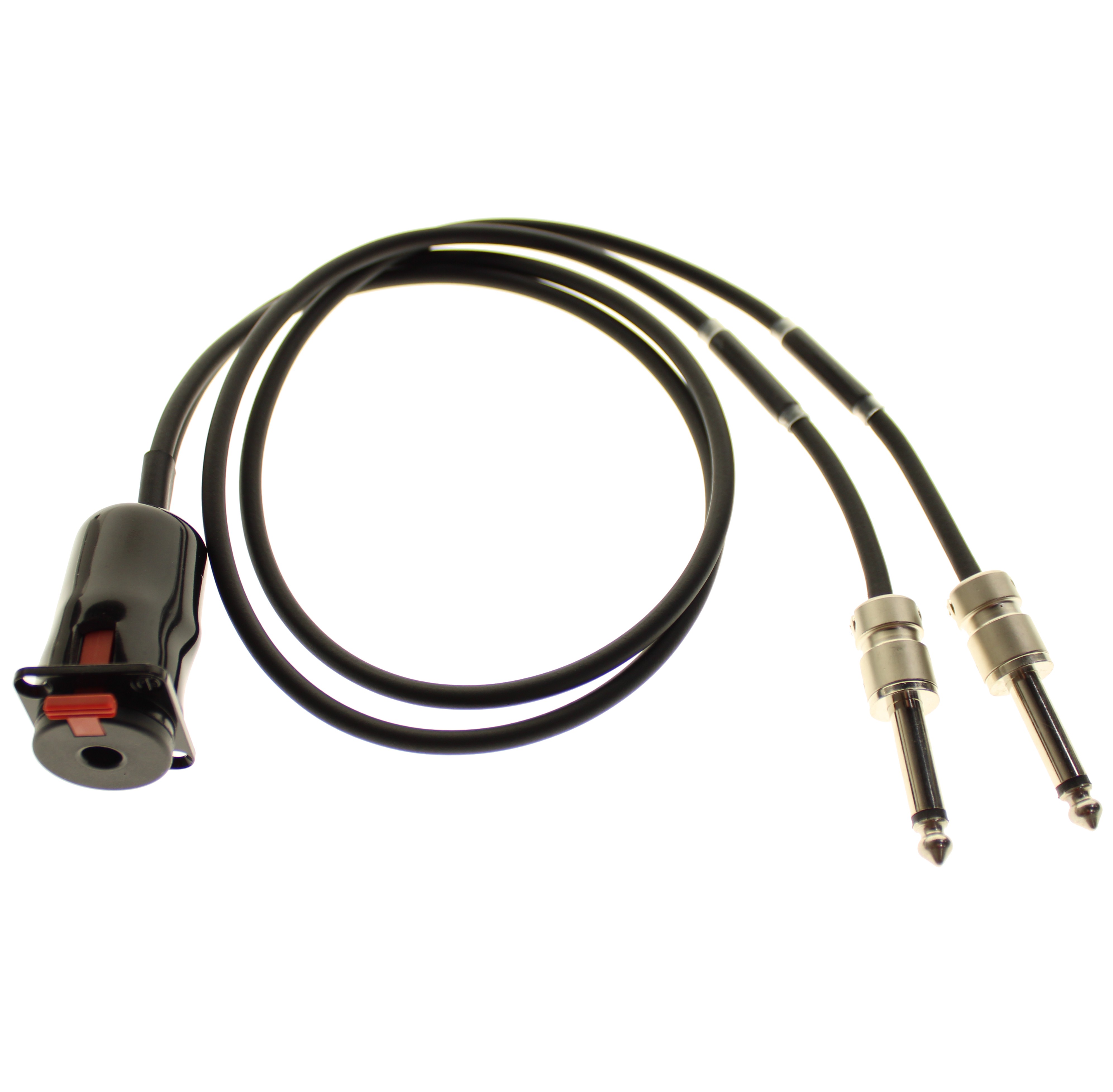 Locking 1/4" TRS Panel Connector Wired as Insert Cable to Two Straight TS