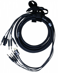 Fractal Audio composite cable with two humbuster cables, one instrument cable, one TRS cable, and one AC power cable all bundled together
