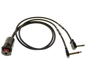 Locking 1/4" TRS Panel Connector Wired as Insert Cable to Two Flat Right Angle TS