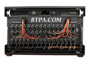 BTPA 6U Mixer Fly Rack with Midas M32C/DL32, wireless router, and 32 channel input split